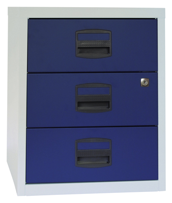 Gurulós konténer, SzxMéxM 413x400x521mm, lecsukható, 3 anyagfiók, szürke/kék