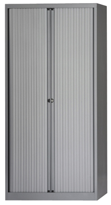 Redőnyös szekrény, SzxMéxM: 1000x430x1980 mm, 4 db polccal, 5 iratrendező magasság, színe: ezüst