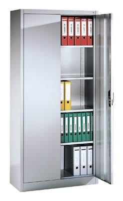 Szárnyas-ajtós szekrény, színe: RAL 7035 világosszürke, benne: 4 db állítható polc, SzxMéxM: 1200x500x1950 mm