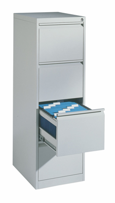 Függgő-irattartós szekrény, egy pályás 4 db fiókkal, színe: RAL 7035 világosszürke, SzxMéxM: 400x590x1350 mm