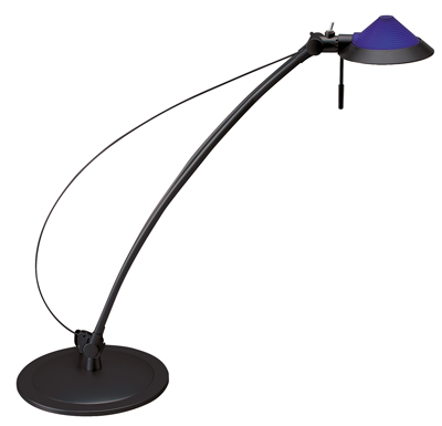 Halogén asztali lámpa, Színe: fekete, Üveg: kék, Kar: alumínium/mozgatható, Méret: 670x210x135 mm