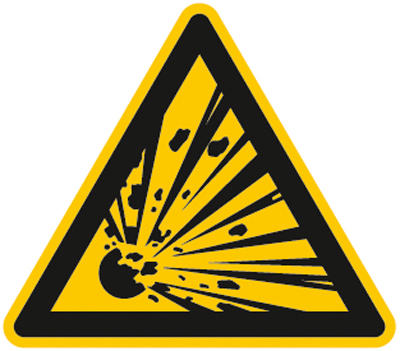 Figyelmeztető tábla,"Figyelem! Robbanásveszélyes anyagok",Fólia,300mm
