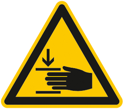 Figyelmeztető tábla,"Figyelem! Kézsérülés veszély", Műanyag,200mm