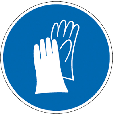 Figyelmeztető tábla,"Kézvédő használata szükséges",Műanyag, Átmérő 300mm