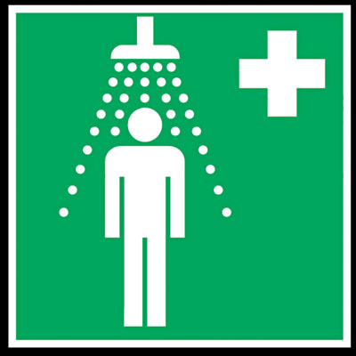 Figyelmeztető tábla, "Sürgősségi zuhany",  Alu lnl, 150x150mm