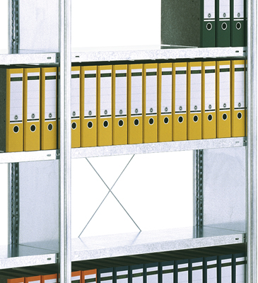 Tartozék irodai irattároló polc-rendszerhez: acél-polc, horganyzott, terhelhetőség: 150 kg, mellékelve 4 db polc-tartó, SzxMé: 870x600 mm