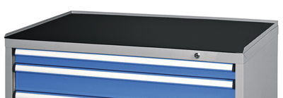 Legurulásgátló perem fiókos szekrényhez, 3-oldalú, színe: RAL 7035 világosszürke, gumi-szőnyeggel, SzxMéxM: 1037x600x20 mm