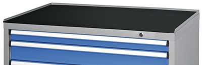Legurulásgátló perem fiókos szekrényhez, 3-oldalú, színe: RAL 7035 világosszürke, gumi-szőnyeggel, SzxMéxM: 1037x753x20 mm