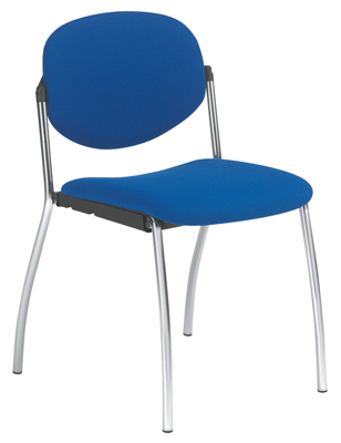 Egymásra rakható szék, acélcső váz  krómozott, Ülés-/háttámla huzat kék, kartámasz nélkül