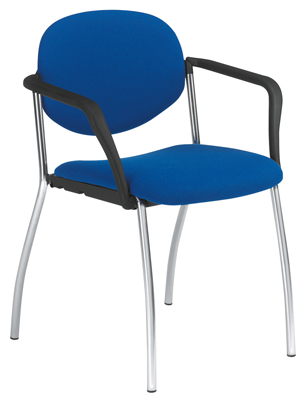 Egymásra rakható szék, acélcső váz  krómozott, Ülés-/háttámla huzat kék, kartámasszal