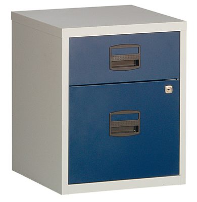 Gurulós konténer, SzxMéxM 413x400x521mm, lecsukható, 1 akasztós fiók, 1 anyagfiók, szürke/kék