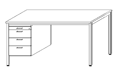 Íróasztal, szé x mé x ma: 1600x800x720 mm, függő-konténer, 1 eszköz-tároló, 3 fiók, asztallap: fehér, váz: világosszürke négyszög-acél