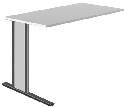 Íróasztal, bővítő elem, SzxMéxM: 1000x600x750 mm, C-formátumú állvány nemesacélból, asztallap színe: fehér, benne: kábel-csatorna