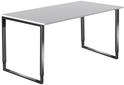 Íróasztal, SzxMéxM: 1600x800x680-820 mm, csúszótalpas állvány nemesacélból, asztallap színe: fehér, benne: kábel-csatorna